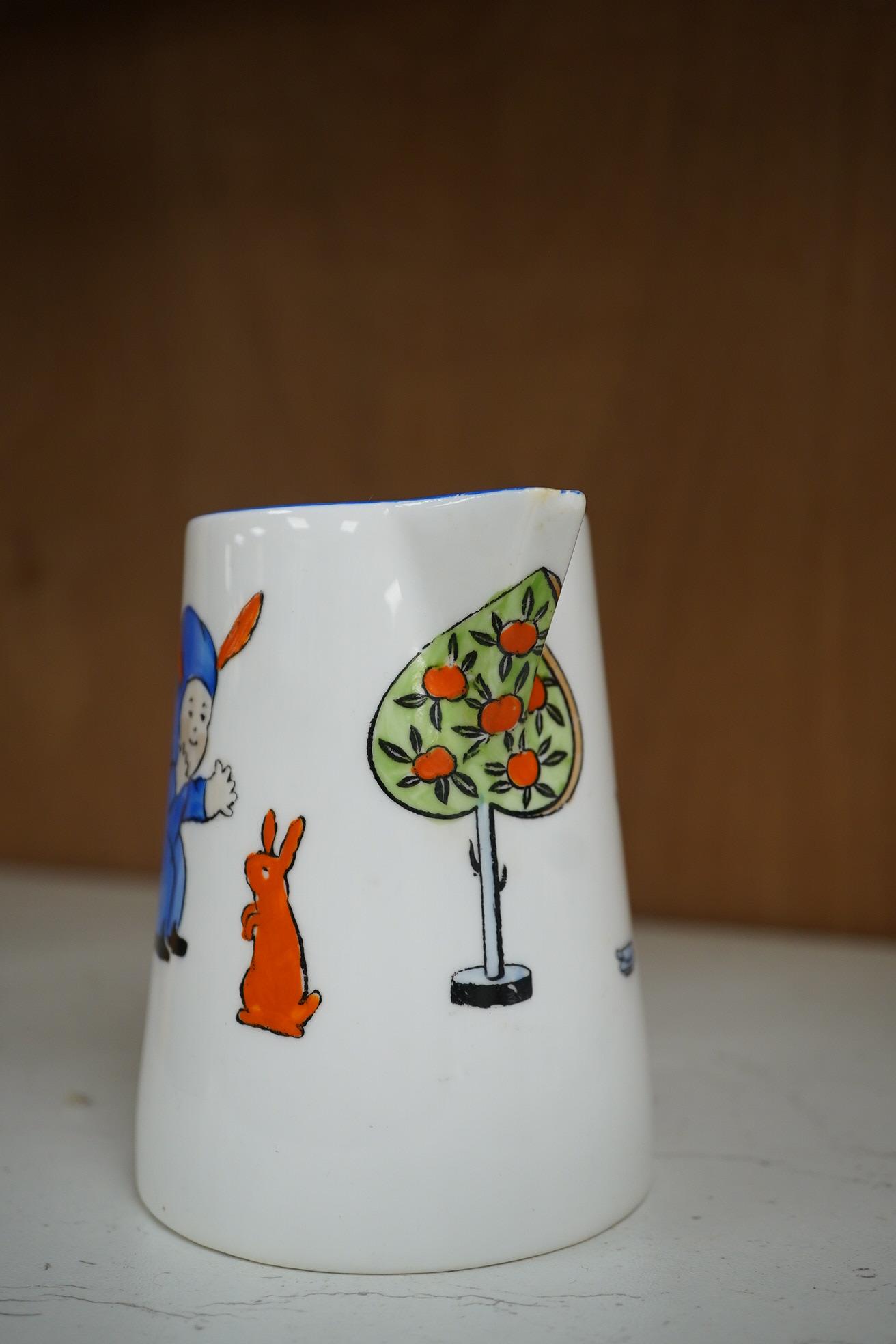 A Marjory Drew New Chelsea children's tea set and a Bunnykins mug. Condition - one cup badly restored